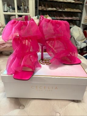 CECELIA NEW YORK Hot Pink Ruffle Stiletto Sandals